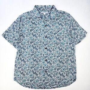 Outerknown Men Blue Camp Collar Print Cotton BBQ Short Sleeve‎ Shirt XL